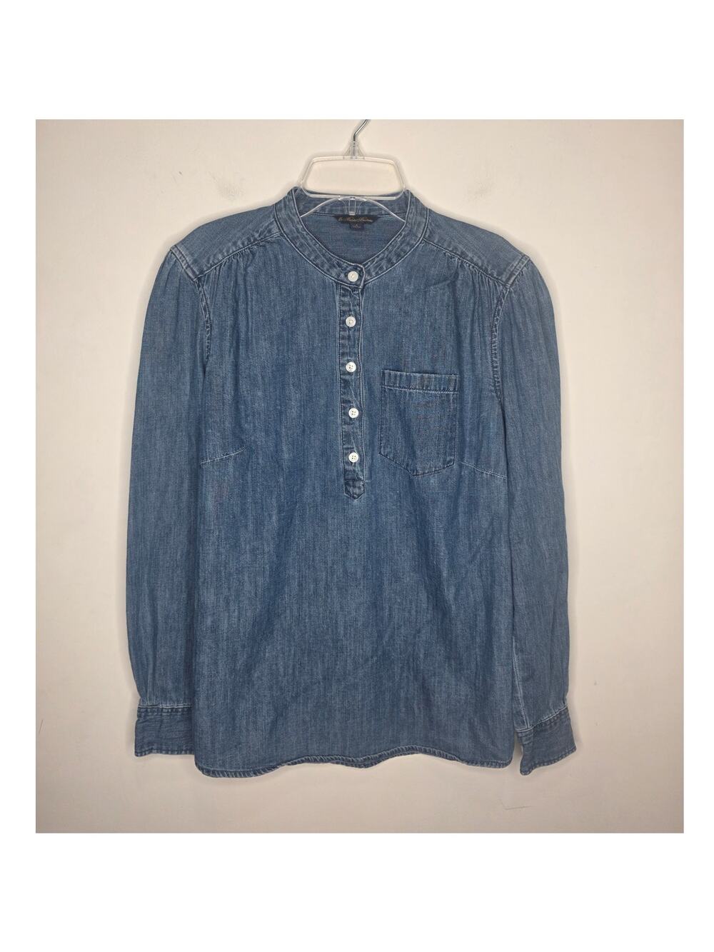 Brooks Brothers blue cotton denim button front popover long sleeve shirt - 2